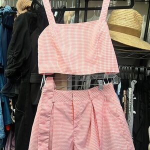 Pink Gingham Crop Top and Skirt Set